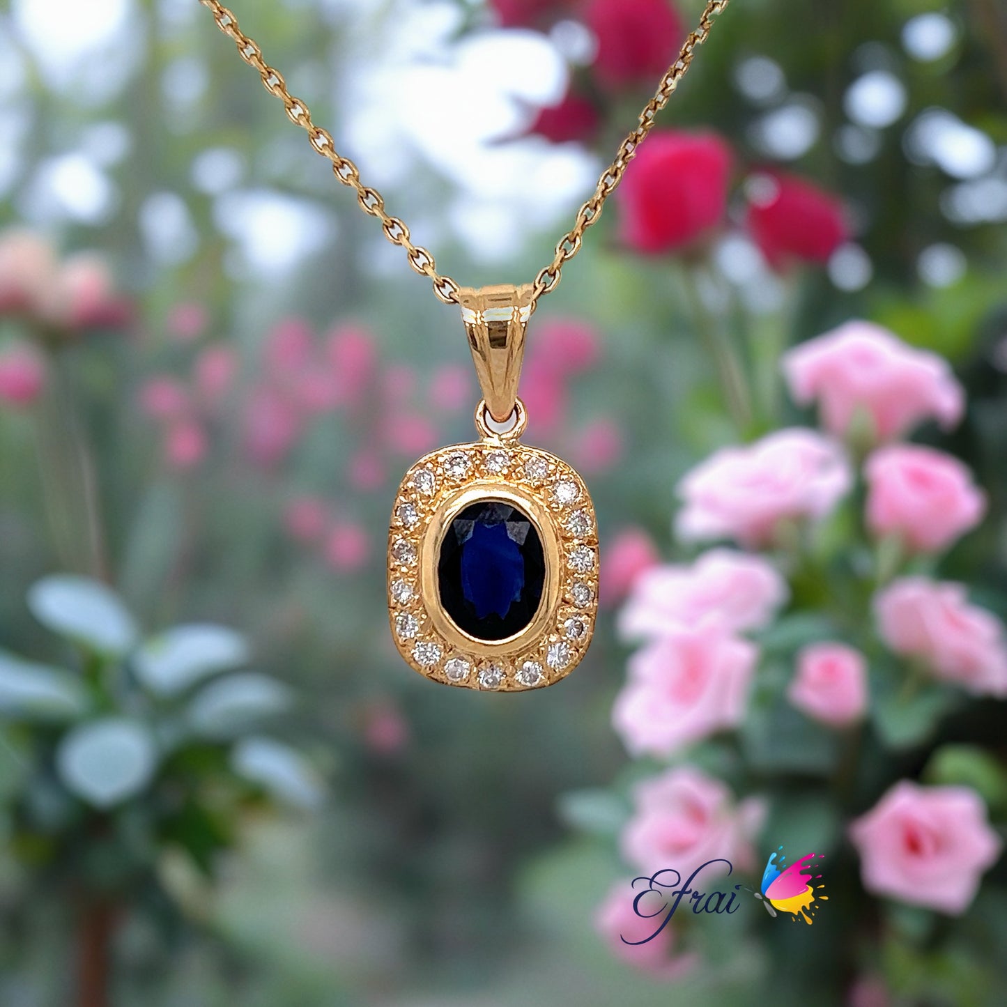 Natural blue sapphire and diamonds necklace