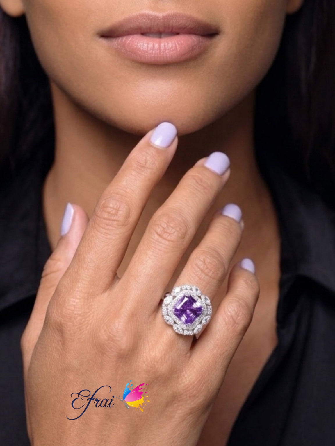 Certified non heated natural purple sapphire Double Halo Cocktail Ring in White Gold