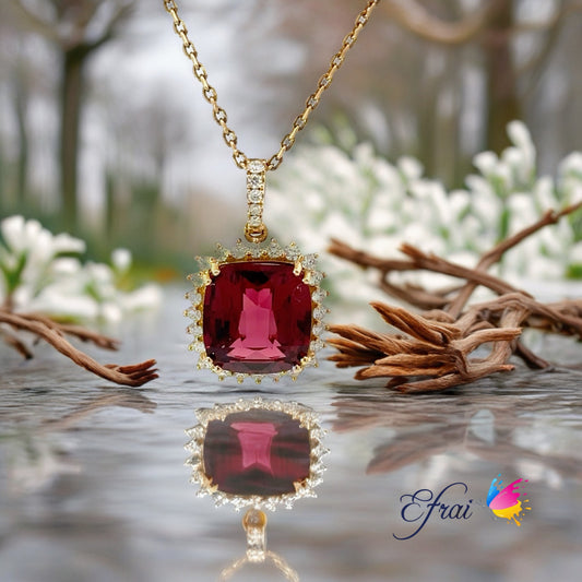 Gorgeous natural deep red garnet and diamonds necklace