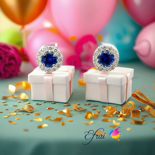 Natural bright blue sapphires and diamonds earrings