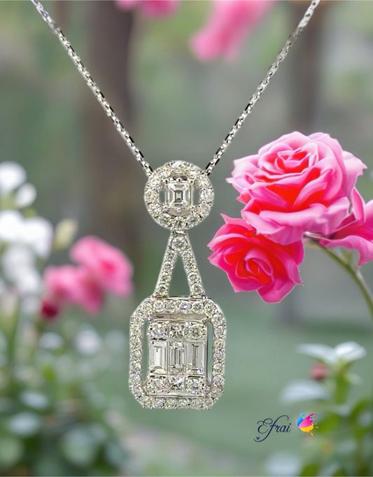 Baguette and round diamonds necklace