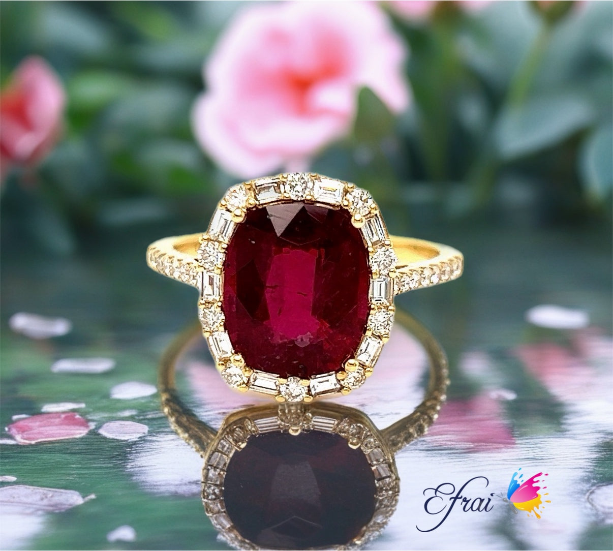 Red tourmaline diamonds ring