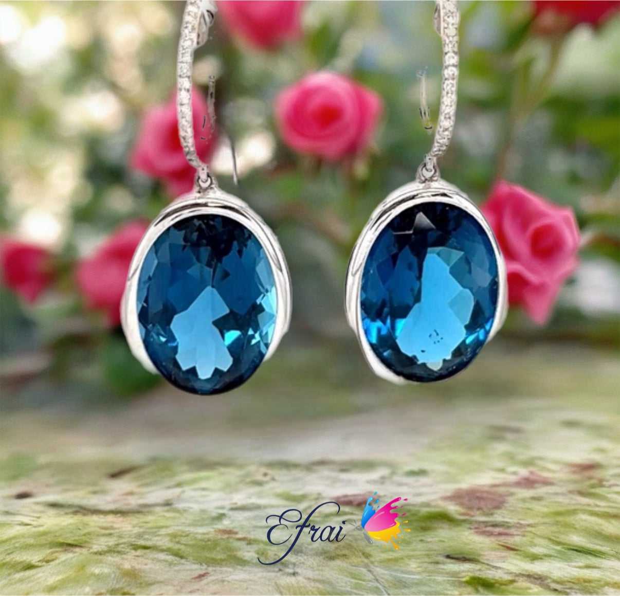 London Blue topaz diamonds earrings