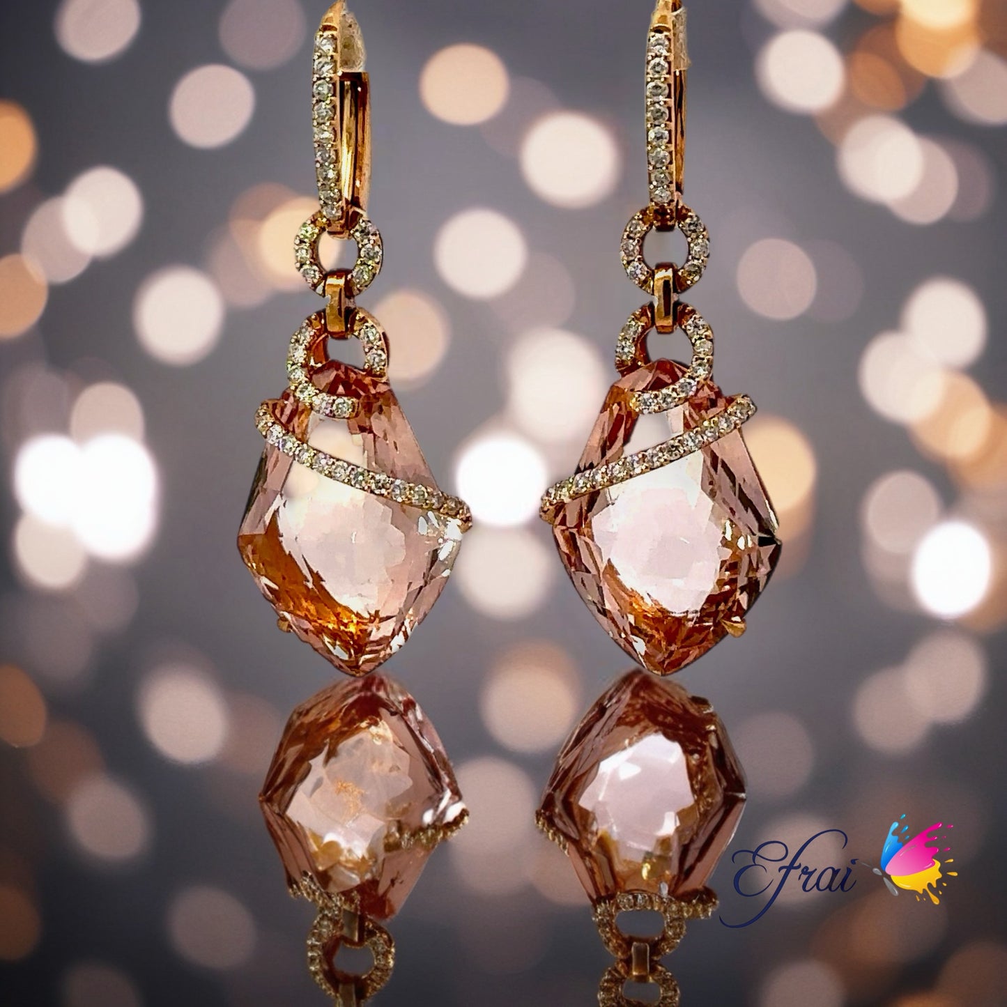 Natural Peach Morganite diamonds earrings