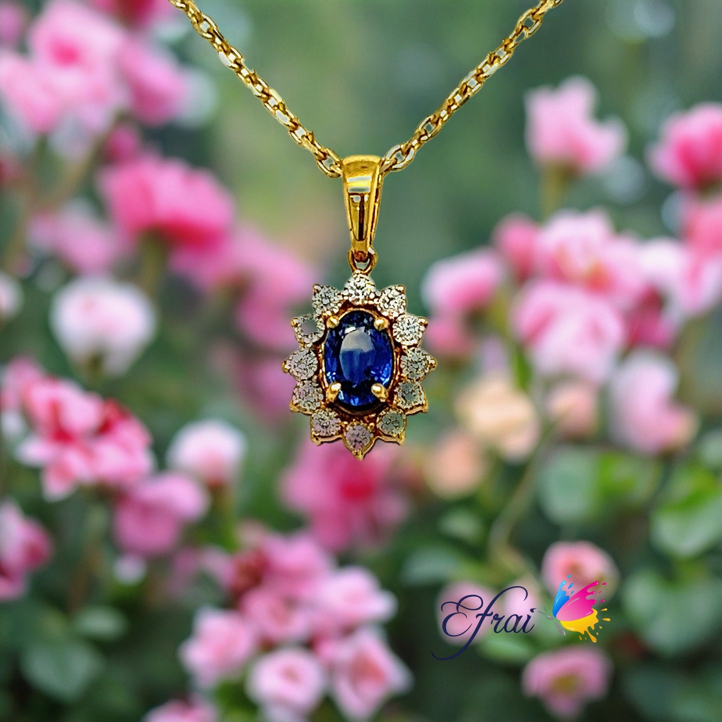 Blue sapphire and diamonds necklace