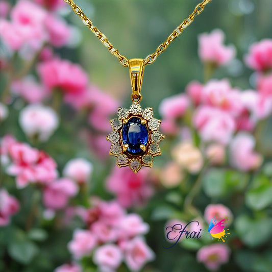Blue sapphire and diamonds necklace