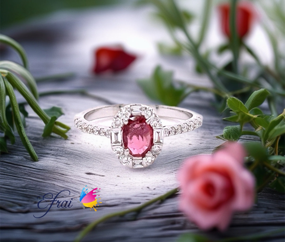 Oval Pink tourmaline diamonds ring
