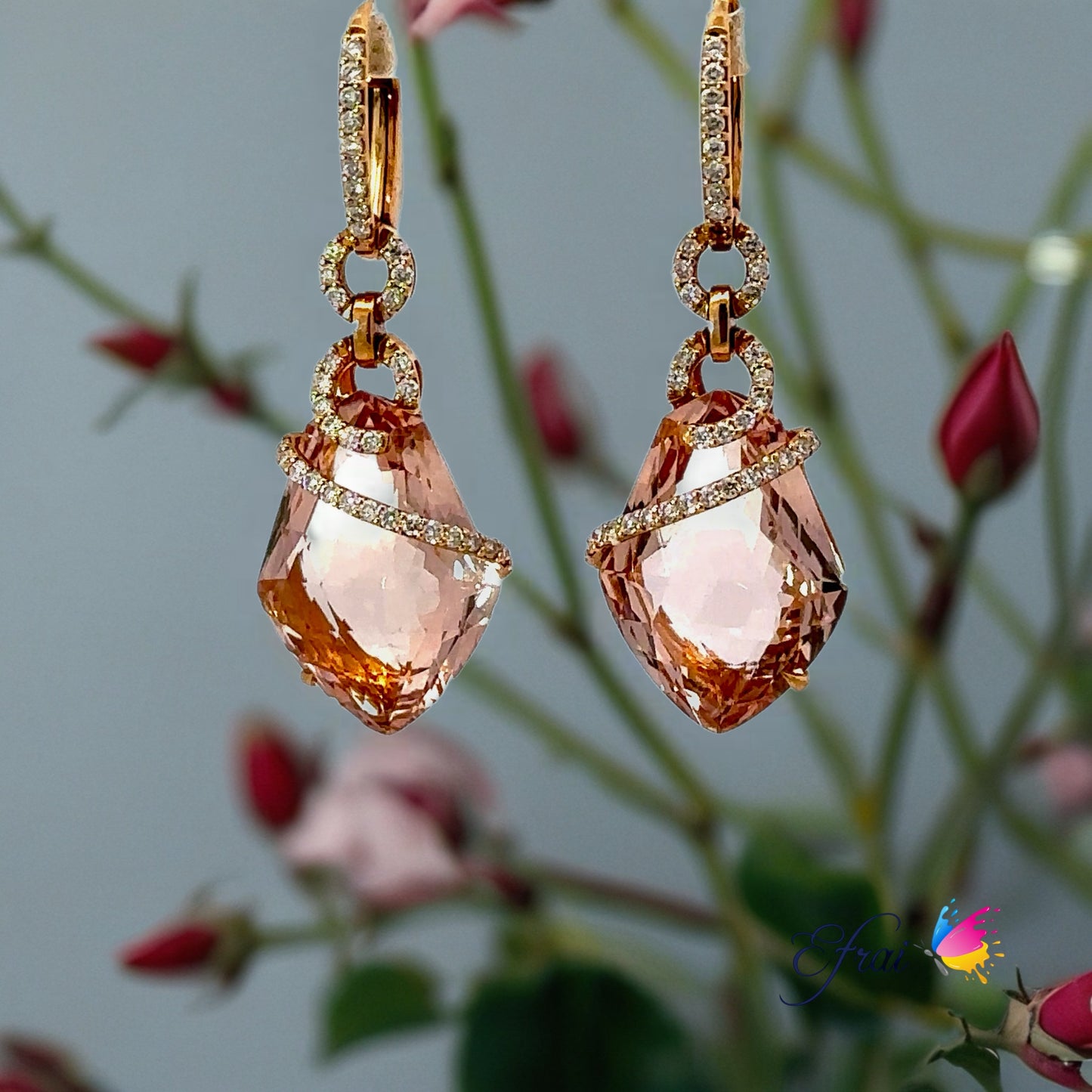 Natural Peach Morganite diamonds earrings
