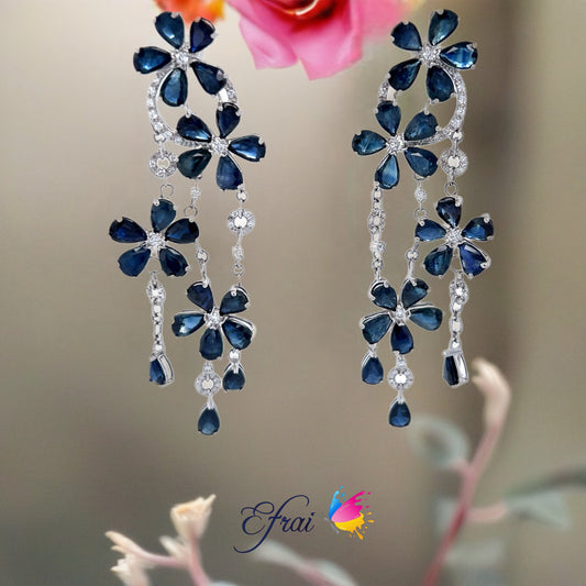 Blue sapphires flowers diamonds earrings