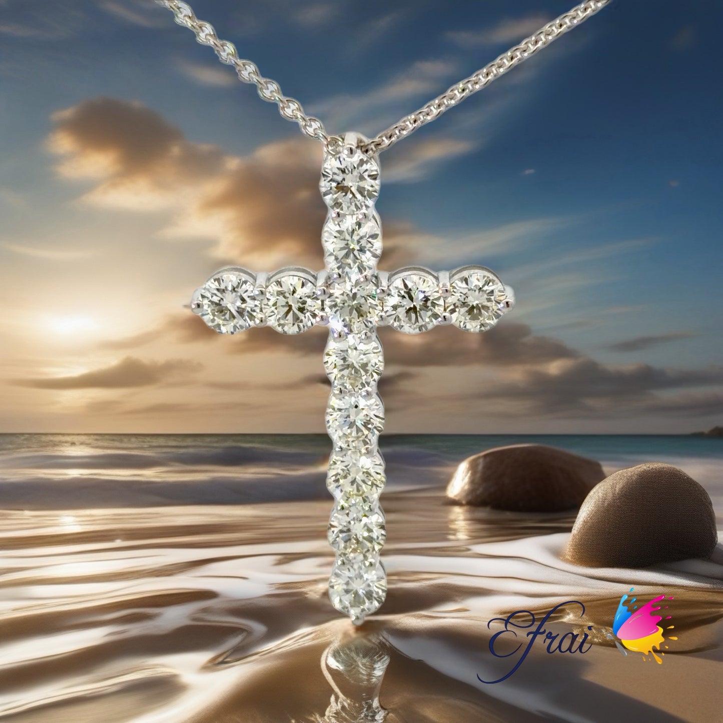 Diamond Cross Pendant Necklace in White Gold