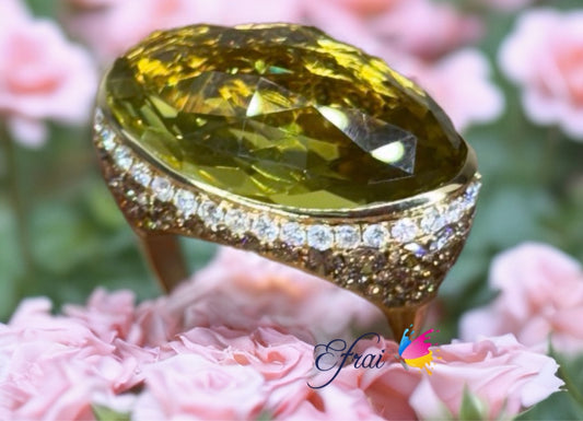 One of a kind exquisite designed natural lemon quartz and diamonds ring