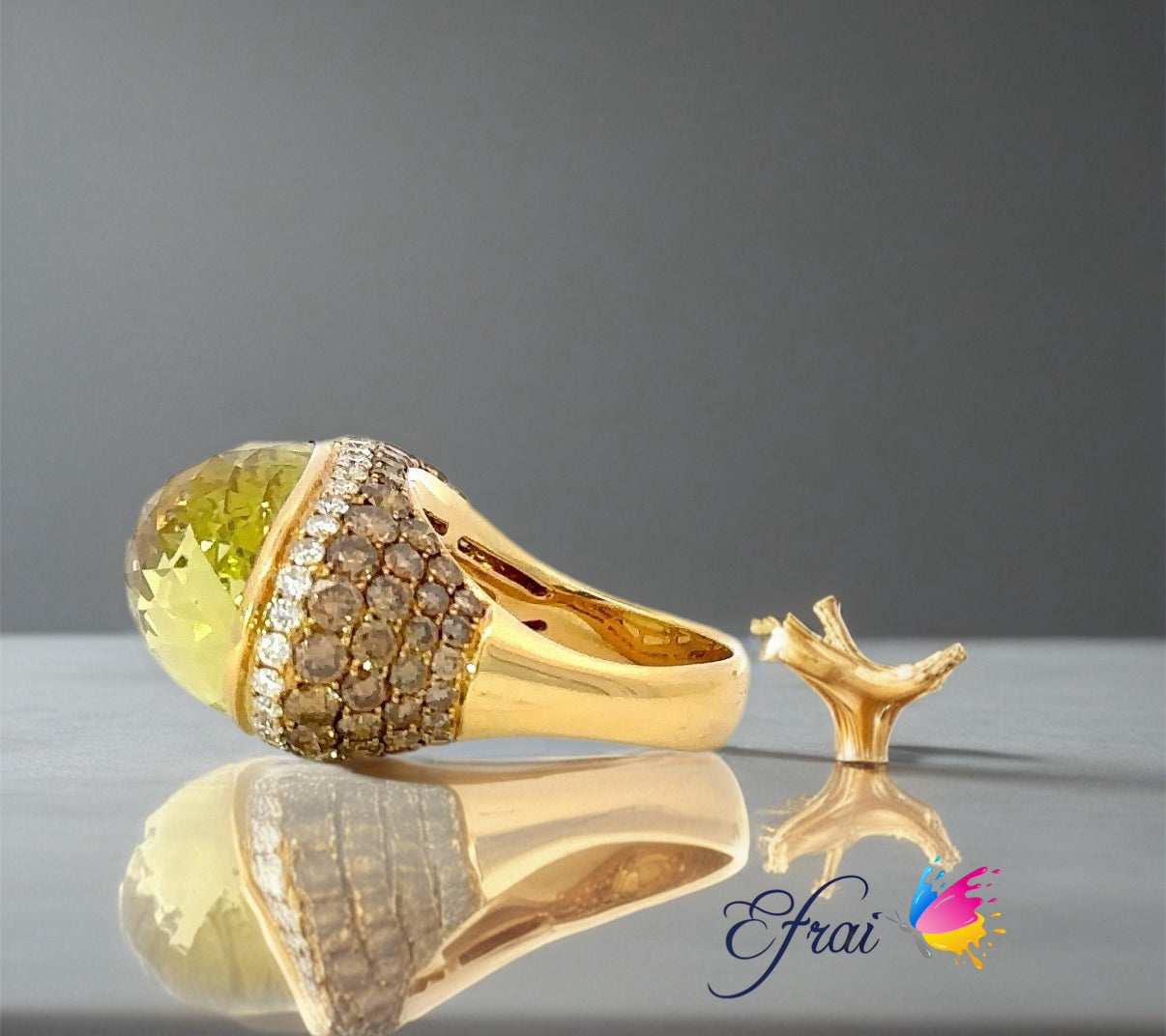 One of a kind exquisite designed natural lemon quartz and diamonds ring