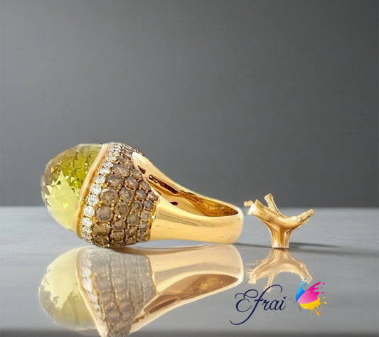 One of a kind exquisite designed natural lemon quartz and diamonds ring
