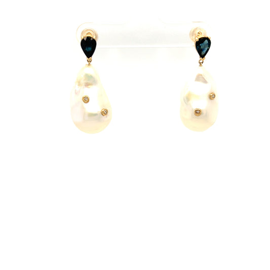 Baroque pearls PS sapphires diamonds earrings