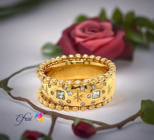 Three bands in one with round and princess cut natural diamonds