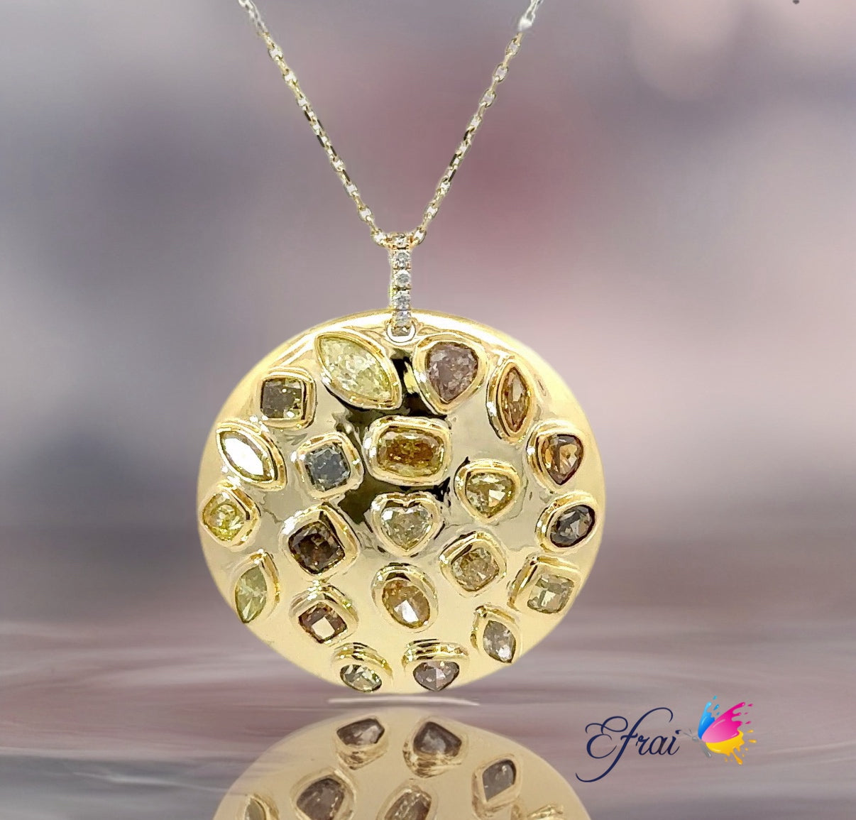 One of a kind natural mixed fancy colored diamonds necklace