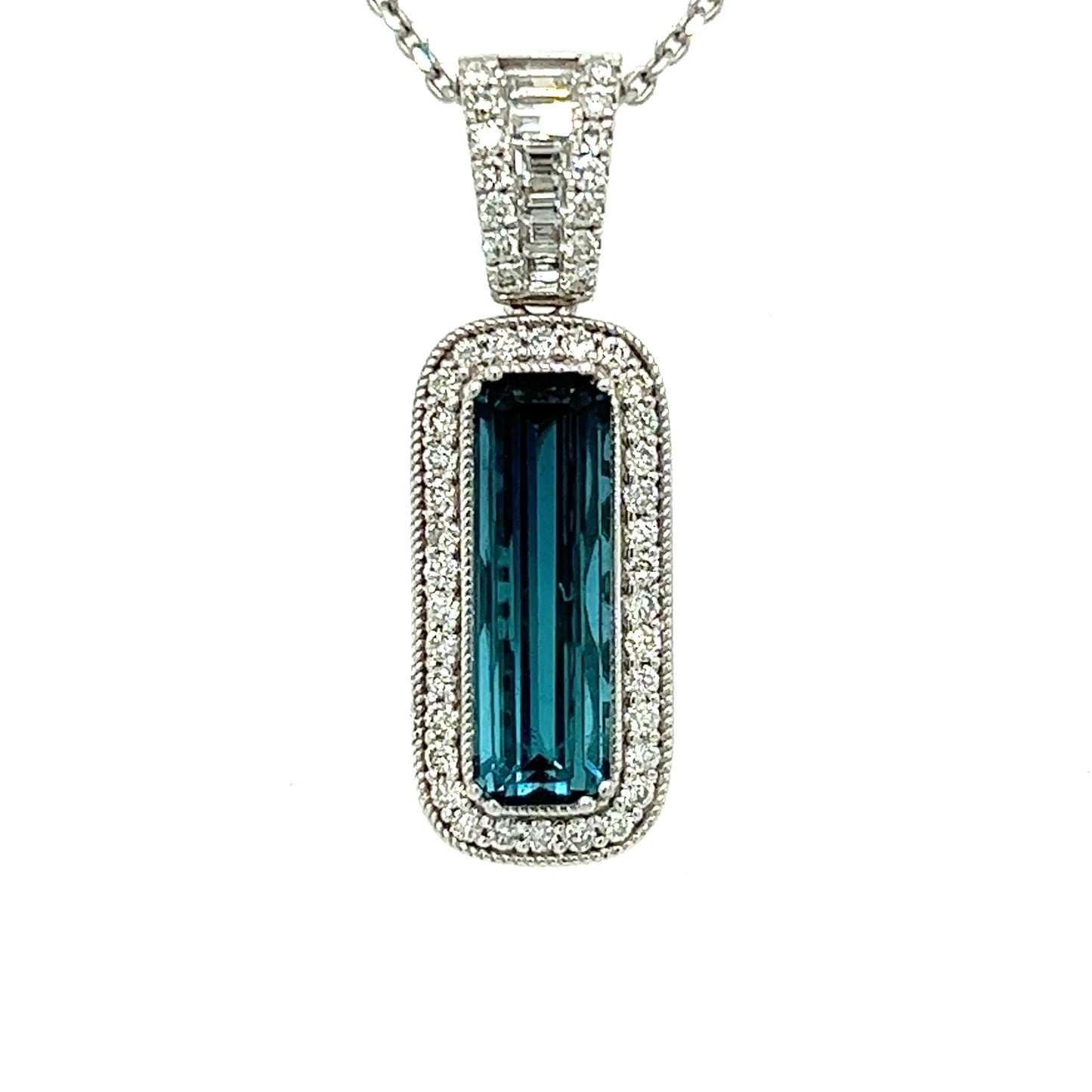 Deep blue tourmaline and diamonds necklace