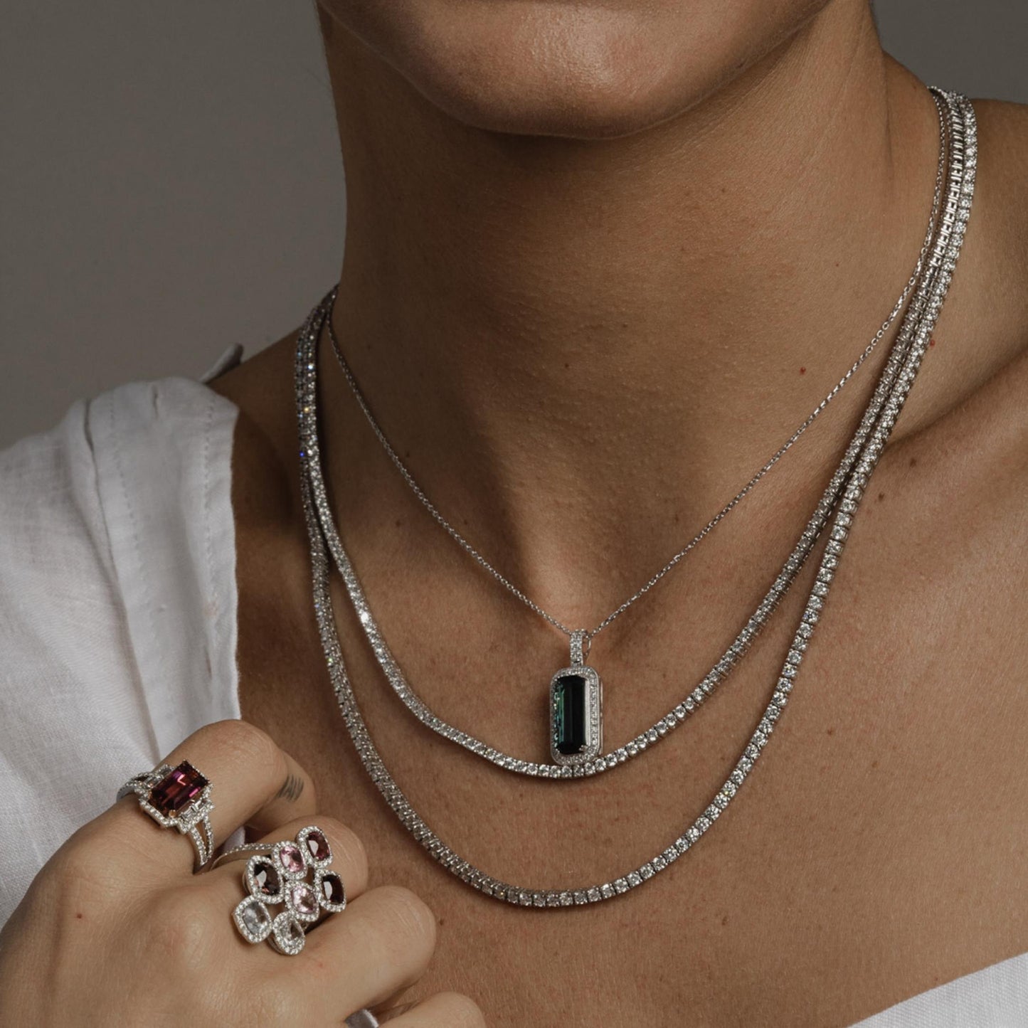Deep blue tourmaline and diamonds necklace