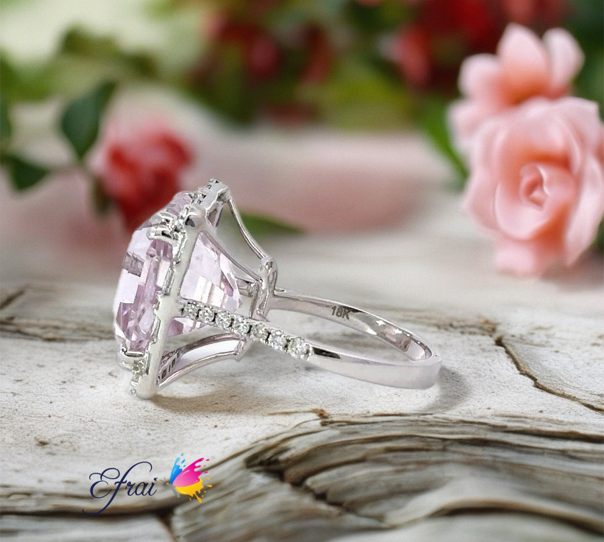 Exotic cocktail ring with natural Kunzite and diamonds