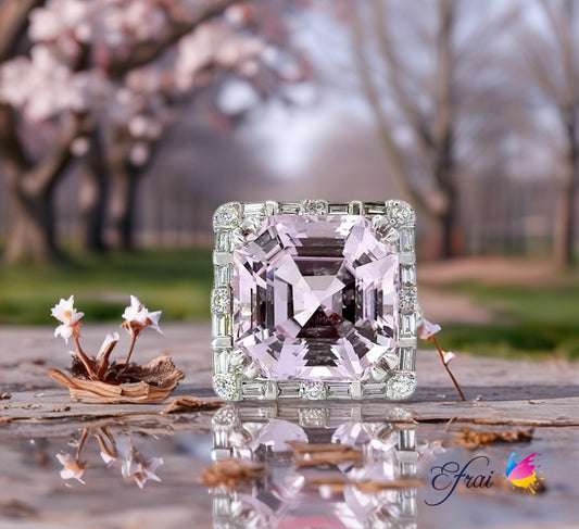 Exotic cocktail ring with natural Kunzite and diamonds