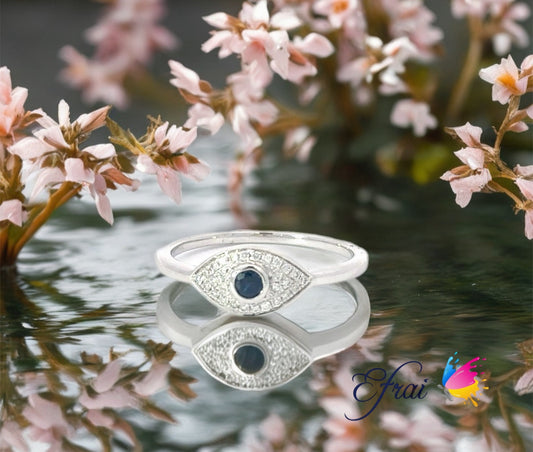 Lucky evil eye diamonds sapphire ring