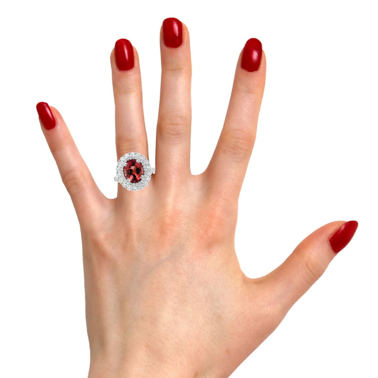 Gorgeous natural pink orange tourmaline and diamonds ring