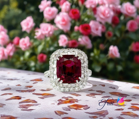 Gorgeous natural deep cherry garnet and diamonds ring