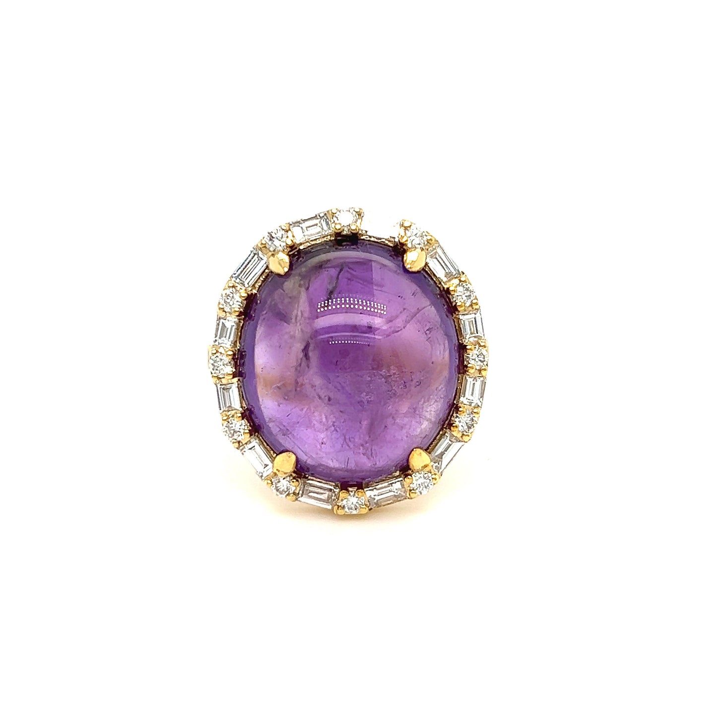 Cabochon amethyst diamonds ring