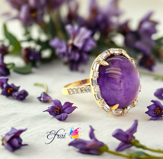 Cabochon amethyst diamonds ring