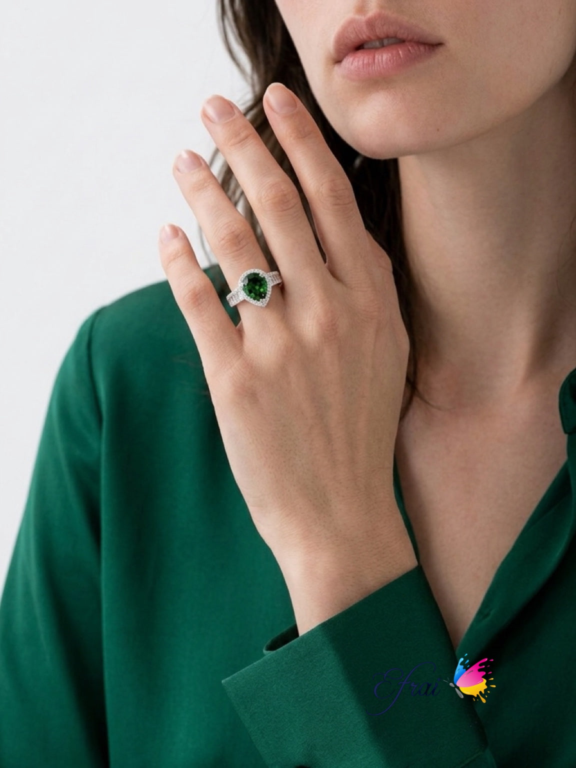 Natural pear shape Mint green tourmaline and diamonds ring