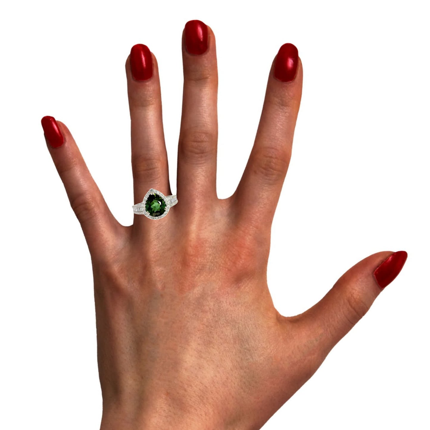Natural pear shape Mint green tourmaline and diamonds ring