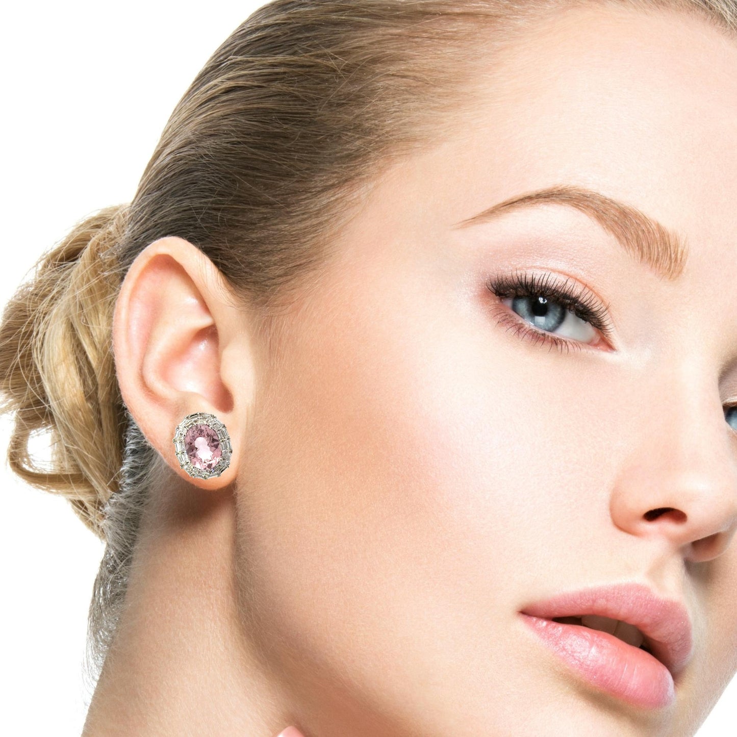Gorgeous natural Pink Morganite and diamonds earrings