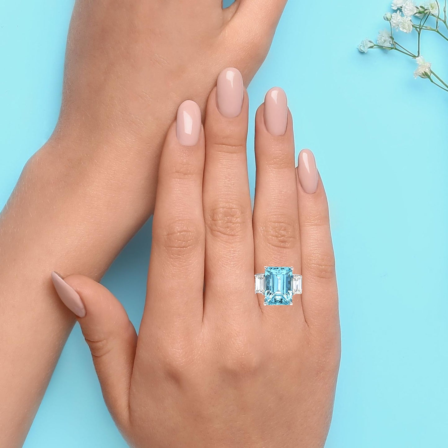 Natural GIA EC Aquamarine and diamonds ring