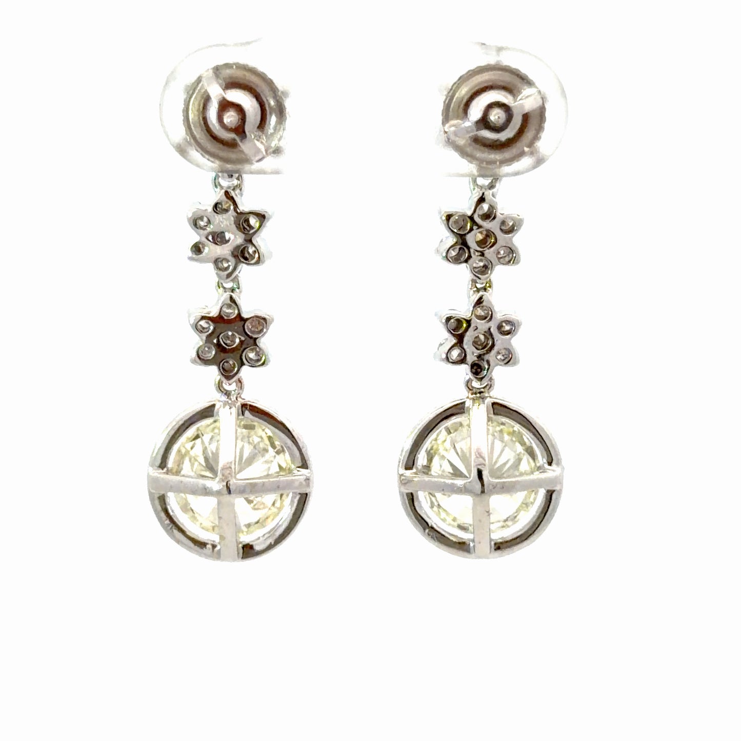 18K White Gold with Natural Round Diamond Halo Drop Earrings with Star Motifs