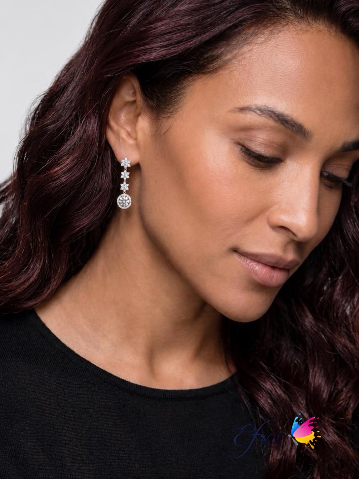 18K White Gold with Natural Round Diamond Halo Drop Earrings with Star Motifs