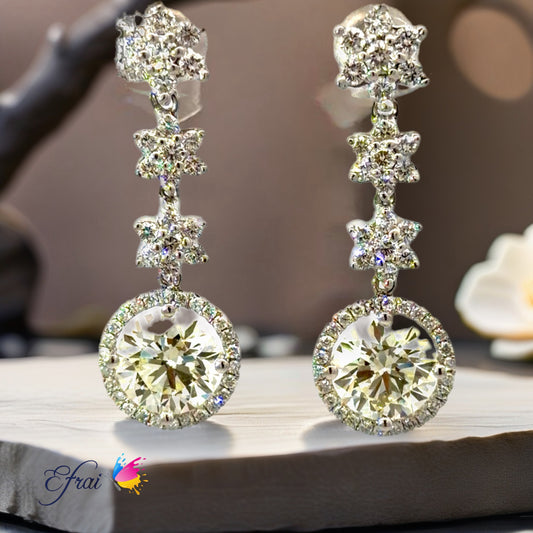 18K White Gold with Natural Round Diamond Halo Drop Earrings with Star Motifs