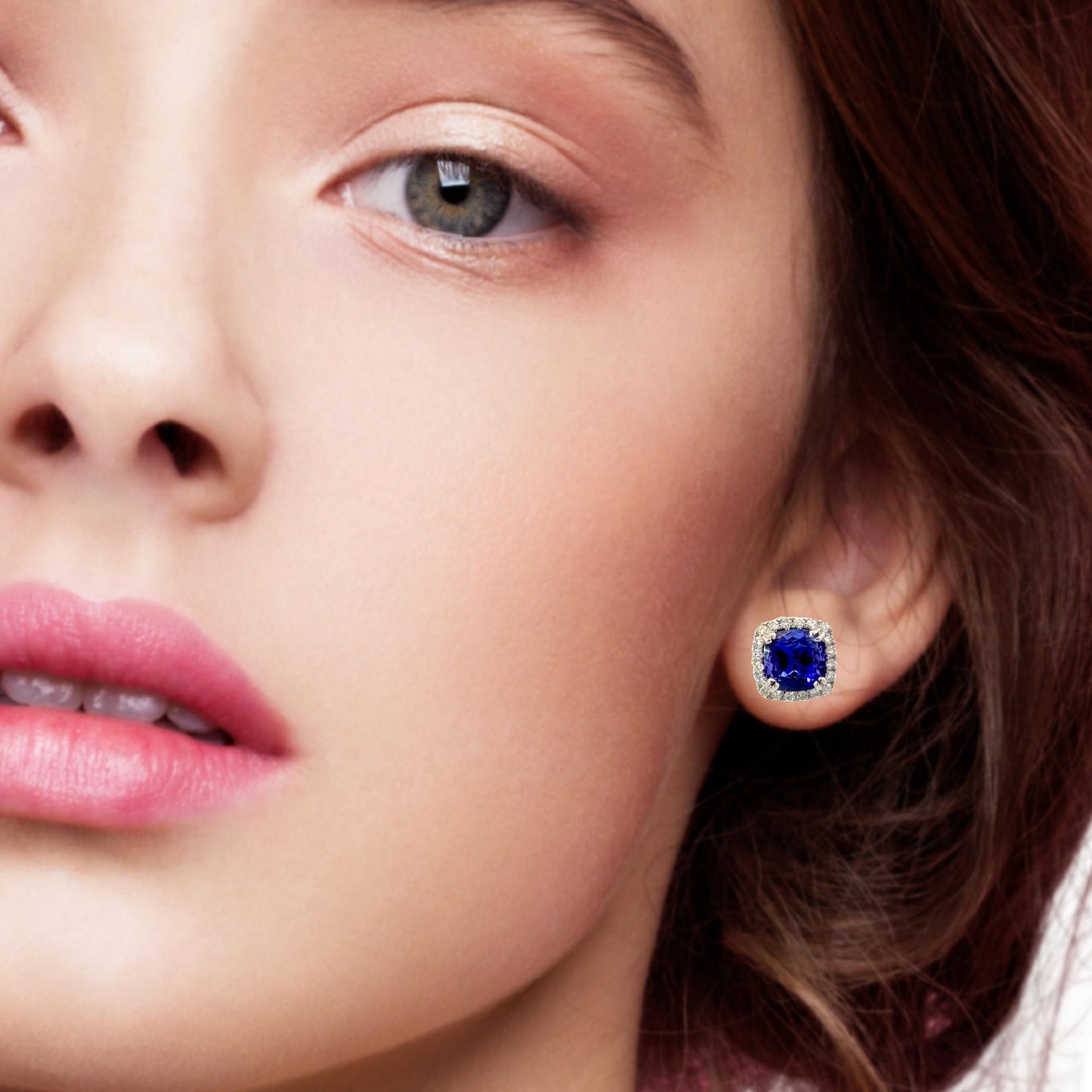 Gorgeous natural cushion tanzanite and diamonds earrings