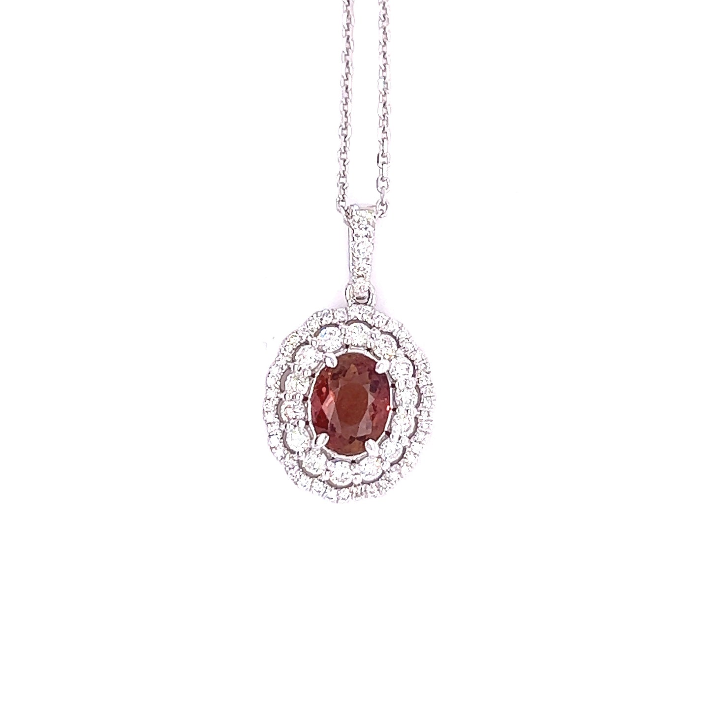 Oval pink tourmaline diamonds necklace