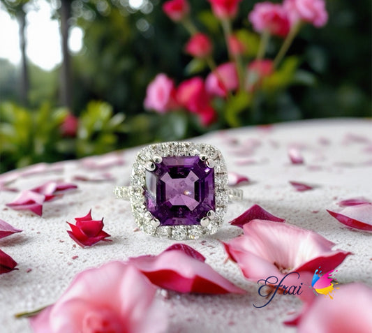 Natural purple emerald and diamonds ring