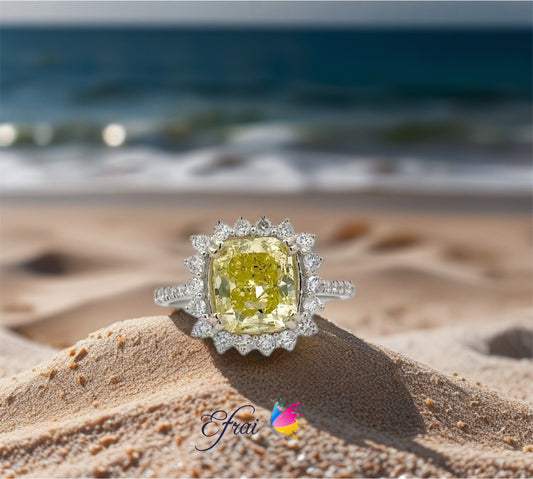 Stunning Natural GIA Fancy Intense green yellow diamond ring