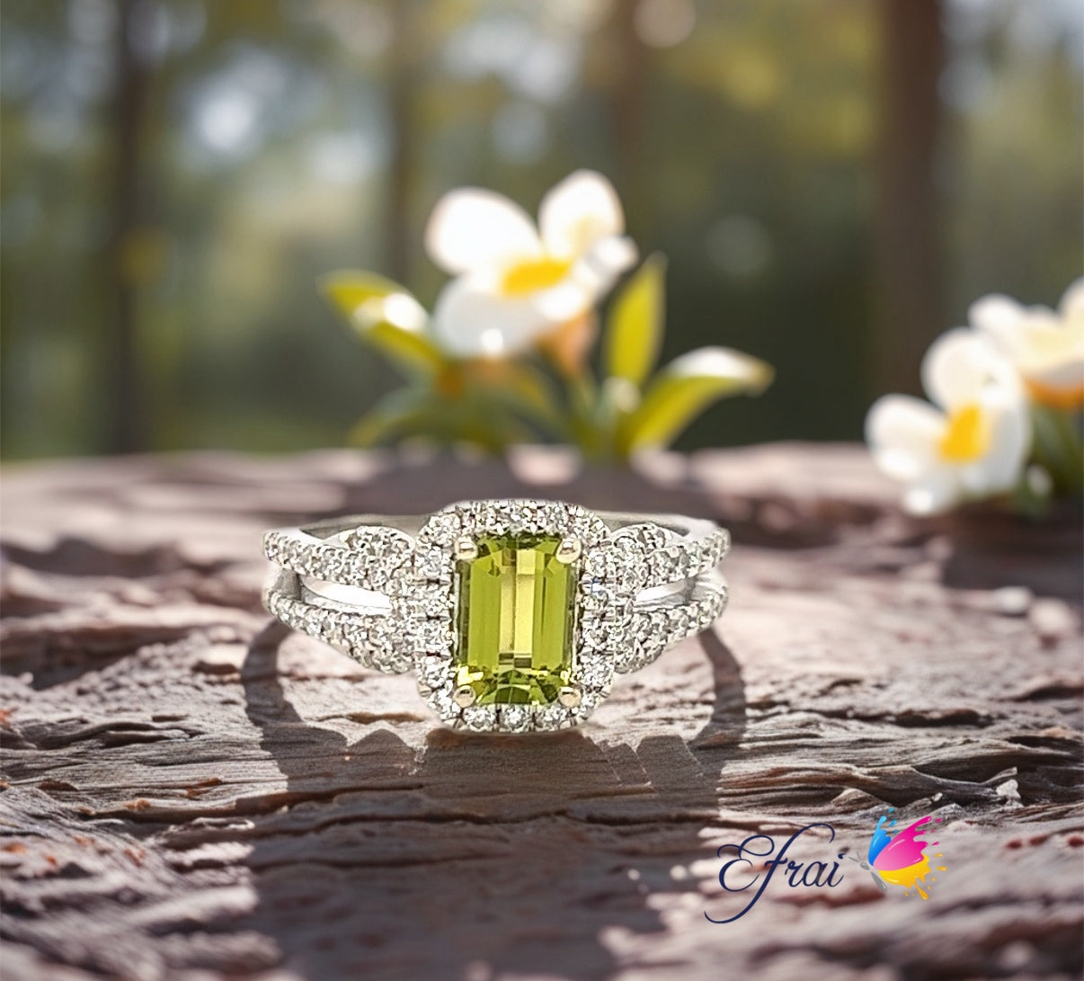 Green tourmaline diamonds ring