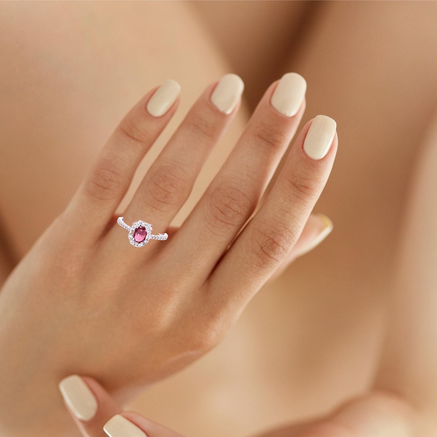 Oval Pink tourmaline diamonds ring