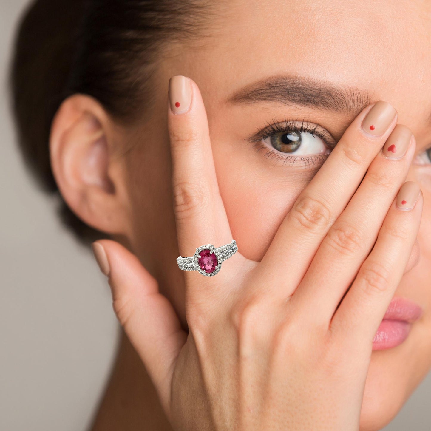 Oval pink tourmaline diamonds ring