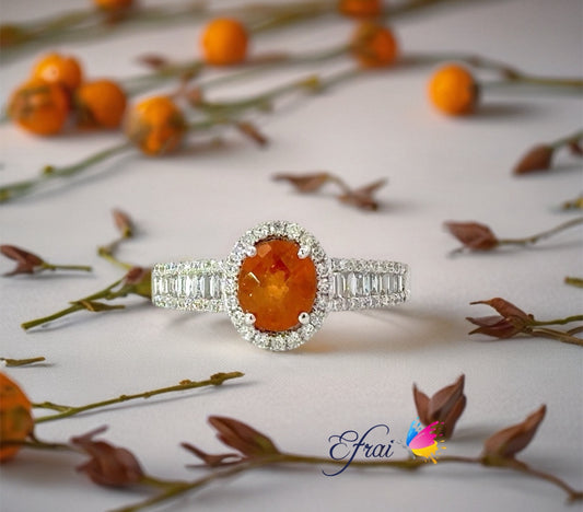 Gorgeous natural mandarin orange garnet diamonds ring