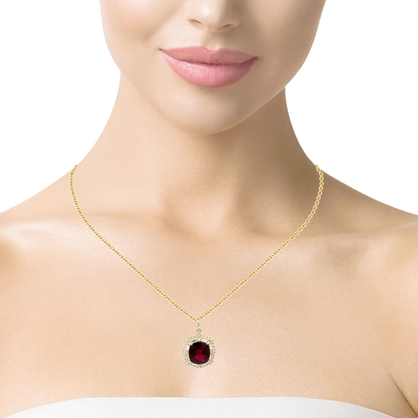 Deep burgundy tourmaline diamonds necklace