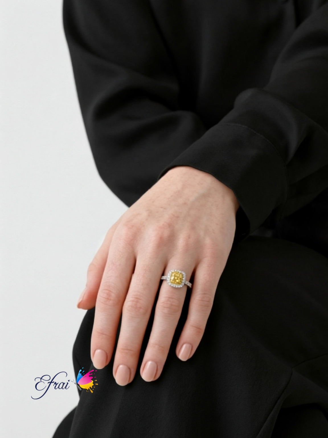 GIA natural cushion fancy yellow diamonds ring