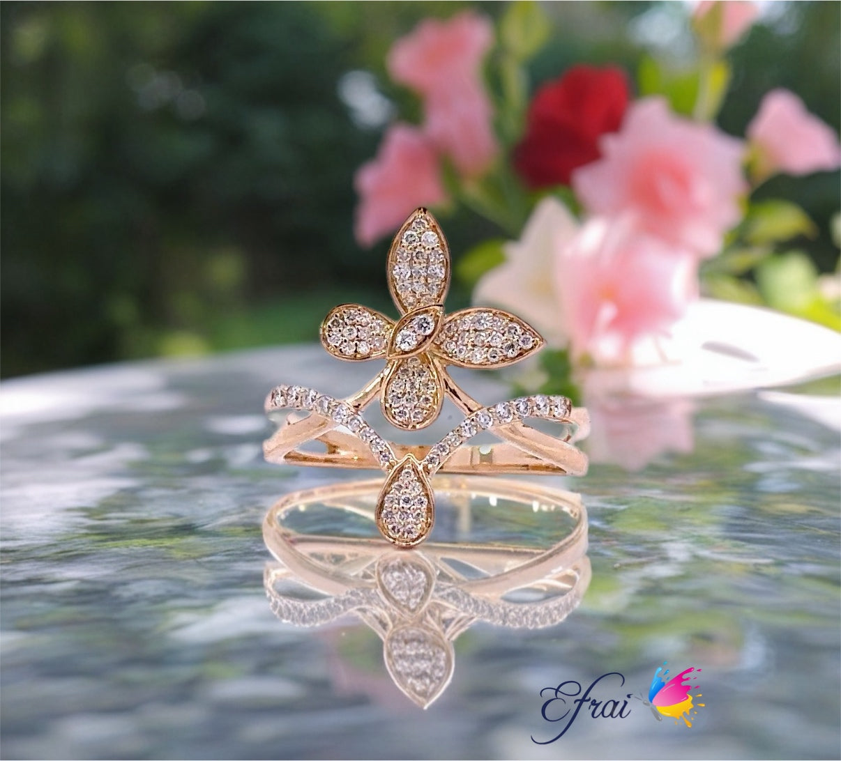 Gorgeous diamonds butterfly flowers ring
