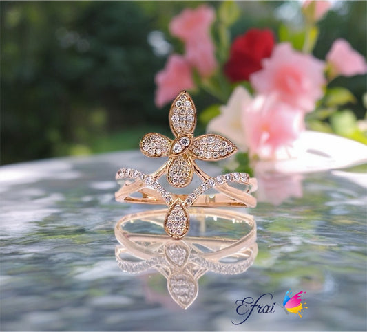 Gorgeous diamonds butterfly flowers ring