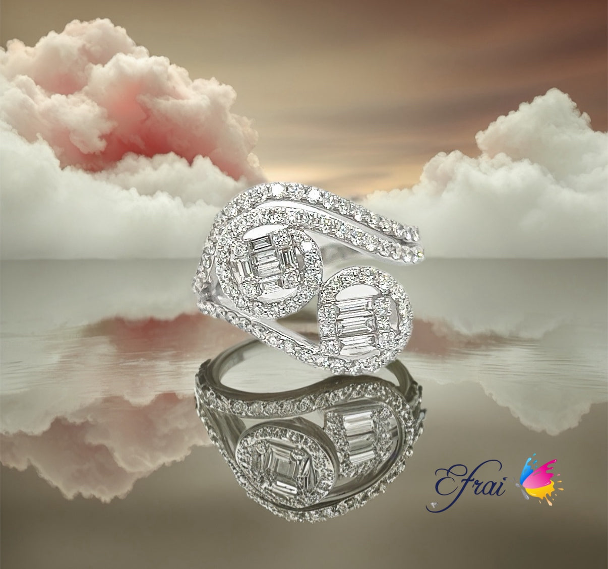 Double crossed diamonds ring