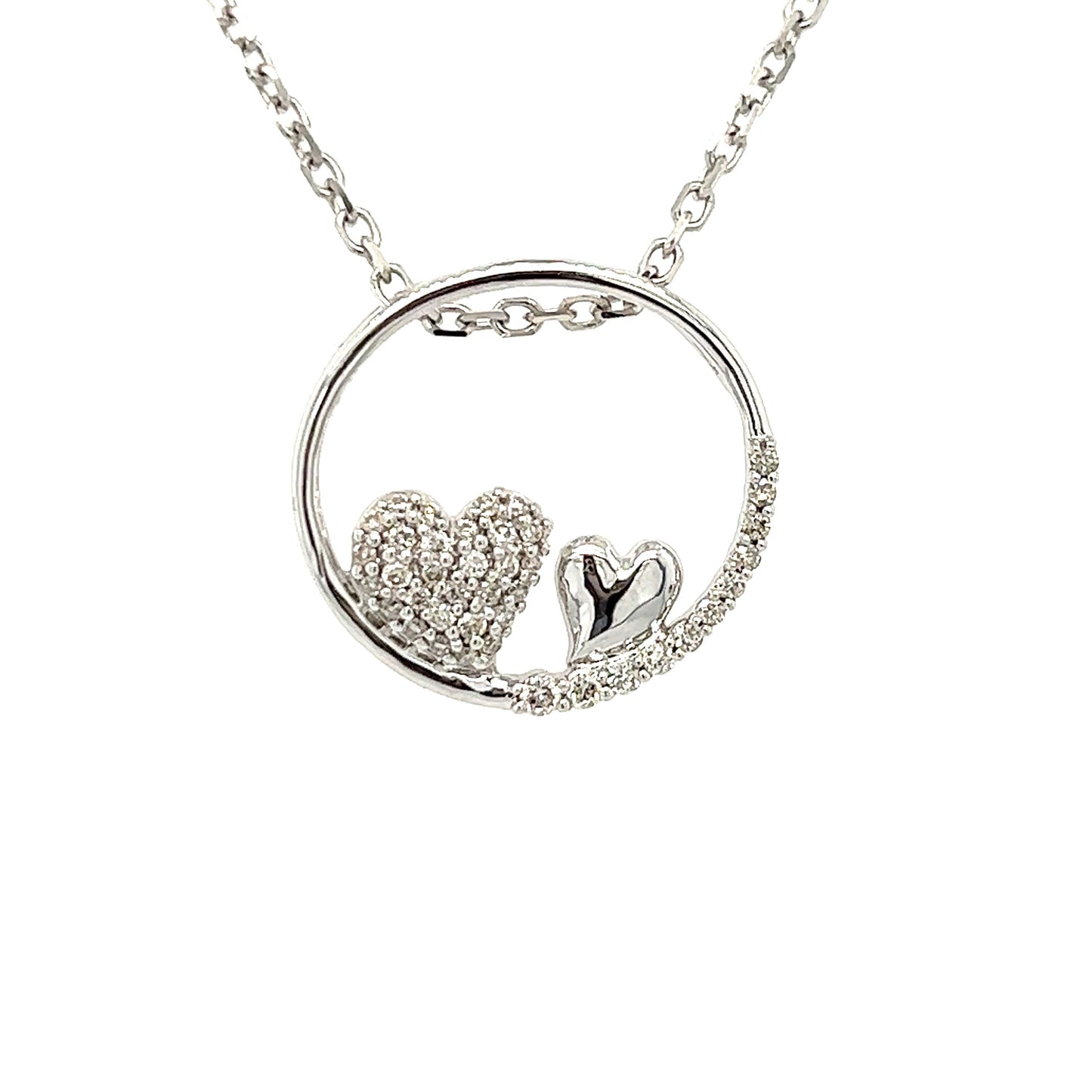 Circle with diamonds heart necklace